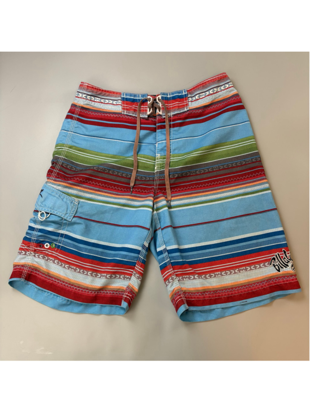 Billabong Board Shorts 32 Blue Red Striped Mexico Hecho Le Billabong Y2K Bright